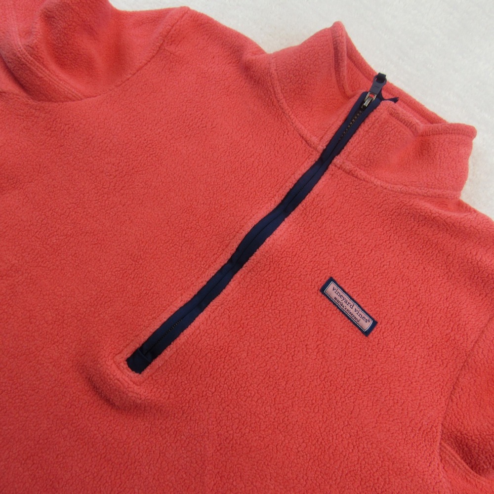Vineyard Vines Fleece Pullover Mens Large Coral Pink Quarter Zip Logo